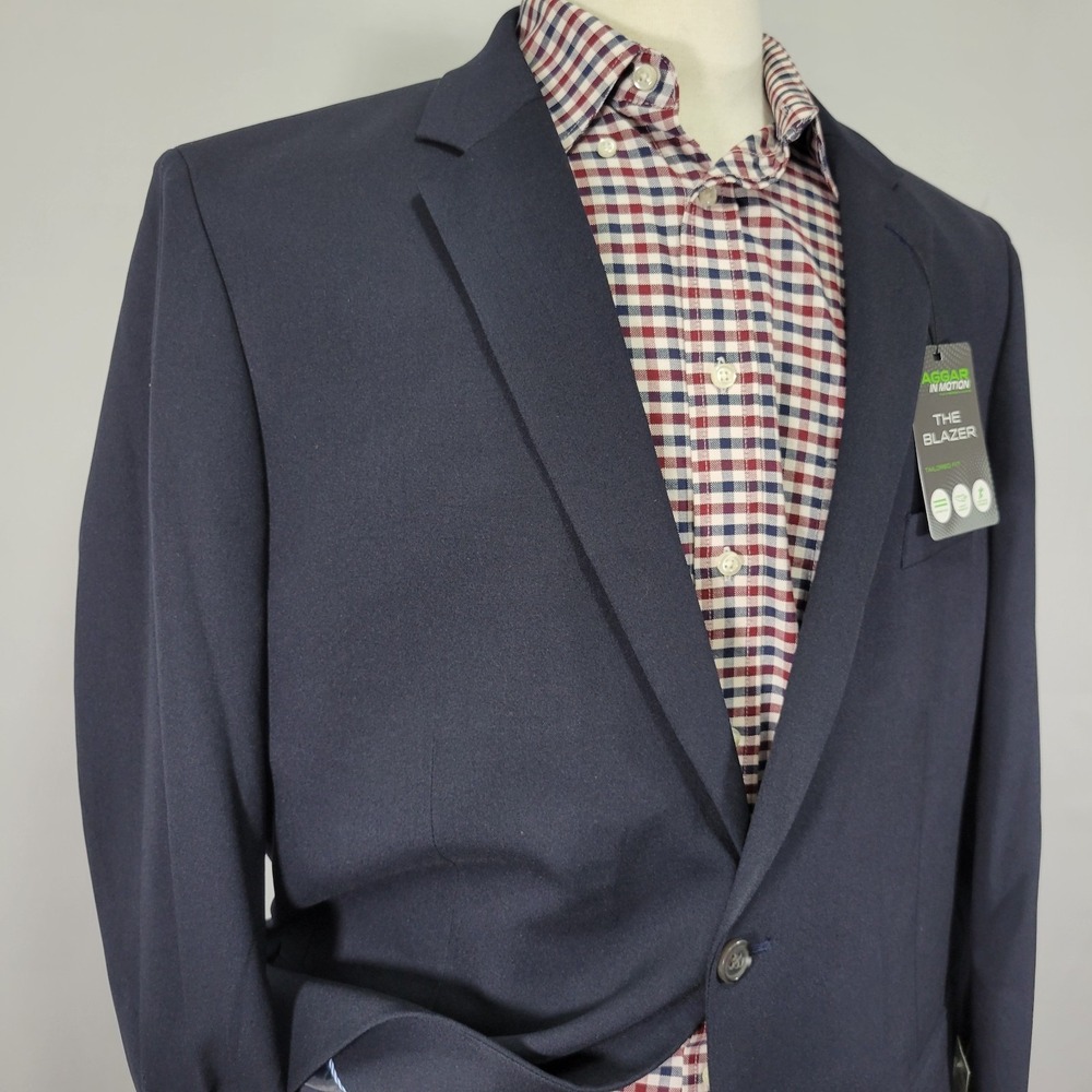 Haggar Men's Sport Coat Blazer Two Button Navy Polyester IN MOTION 48R NEW - Picture 8 of 12